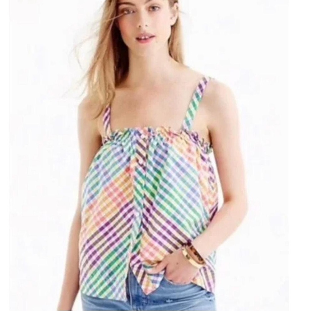J CREW Multicolor Plaid Gingham Sleeveless Square neck Top  - 4P